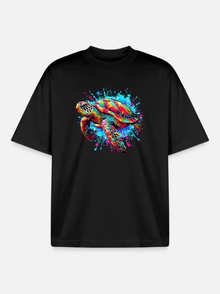 Tortue - T-shirt unisexe boxy épais biologique Stanley/Stella - noir