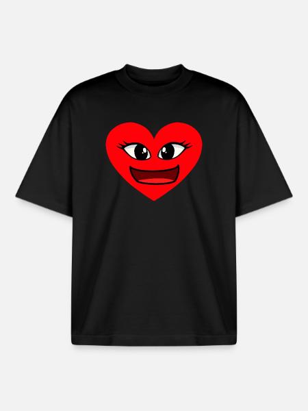 Coeur Visage Coeurs Sincères Saint-Valentin - T-shirt unisexe boxy épais biologique Stanley/Stella - noir