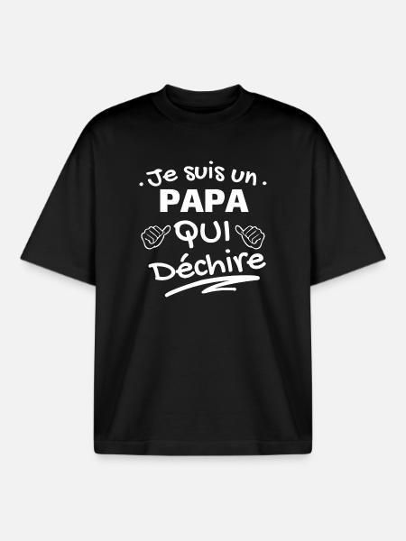Humour Paternité Papa déchire - T-shirt unisexe boxy épais biologique Stanley/Stella - noir