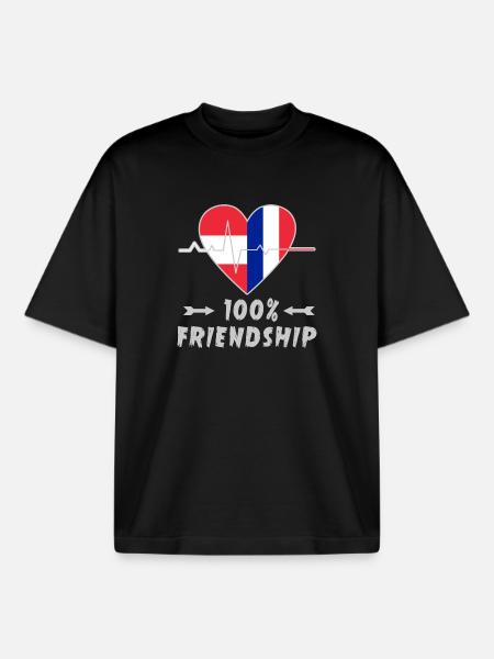 Austria and France 100% friendship - Boxy Heavyweight Unisex Organic T-Shirt by Stanley/Stella - black