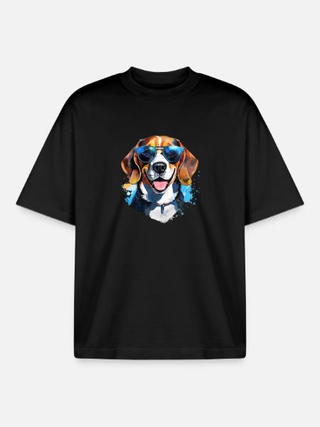 Beagle with sunglasses - Boxy Heavyweight Unisex Organic T-Shirt by Stanley/Stella - black