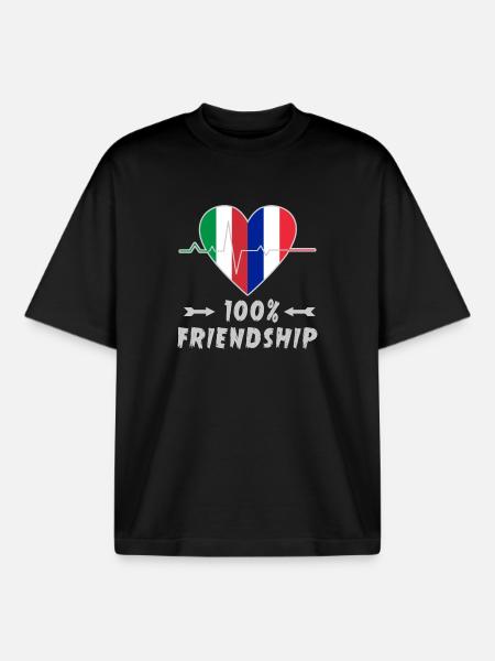 Italia e Francia 100% amicizia - T-shirt unisex boxy pesante biologica di Stanley/Stella - nero
