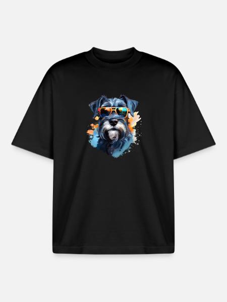 Schnauzer with sunglasses - Boxy Heavyweight Unisex Organic T-Shirt by Stanley/Stella - black