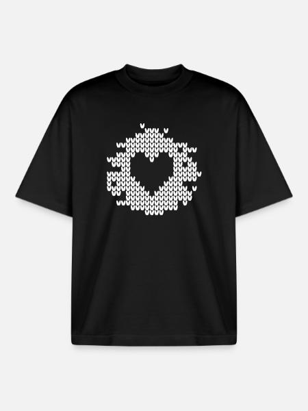 Heart Knitting Pattern Snow Christmas Xmas Love - Boxy Heavyweight Unisex Organic T-Shirt by Stanley/Stella - black