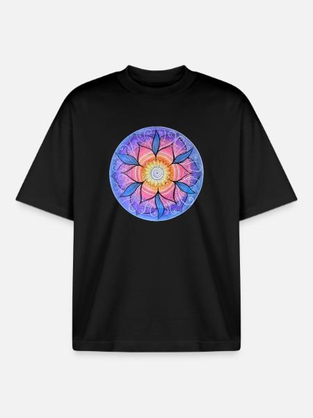 Blumenmandala in lebendigen Farben - Boxy Heavyweight Unisex Organic T-Shirt von Stanley/Stella - Schwarz