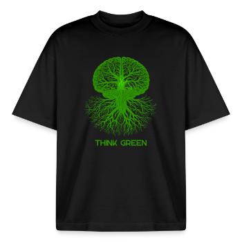 Think Green - Boxy Heavyweight Unisex Organic T-Shirt by Stanley/Stella - black - Front - AI Model Male 185 light (185cm) & AI Model Female 172 dark (172cm)