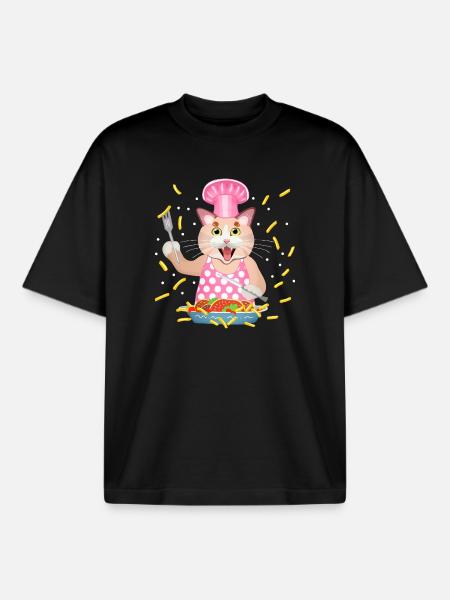 greedy cat - Boxy Heavyweight Unisex Organic T-Shirt by Stanley/Stella - black