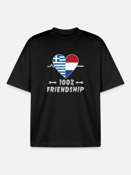 Greece and Netherlands 100% friendship - Boxy Heavyweight Unisex Organic T-Shirt by Stanley/Stella - black