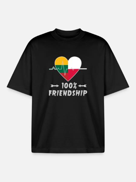 Lithuania and Poland 100% friendship - Boxy Heavyweight Unisex Organic T-Shirt by Stanley/Stella - black
