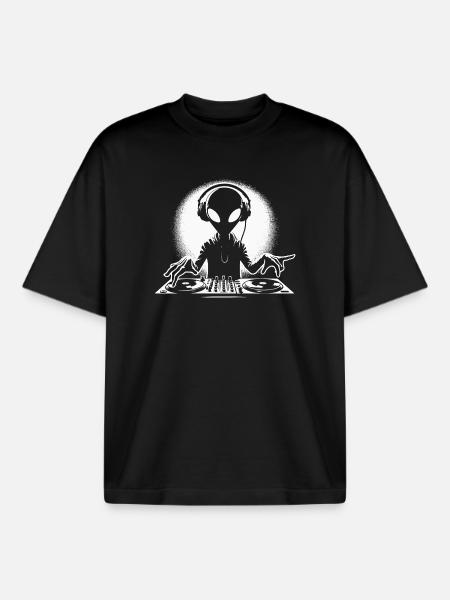 Dark Alien DJ Illustration - Boxy Heavyweight Unisex Organic T-Shirt by Stanley/Stella - black