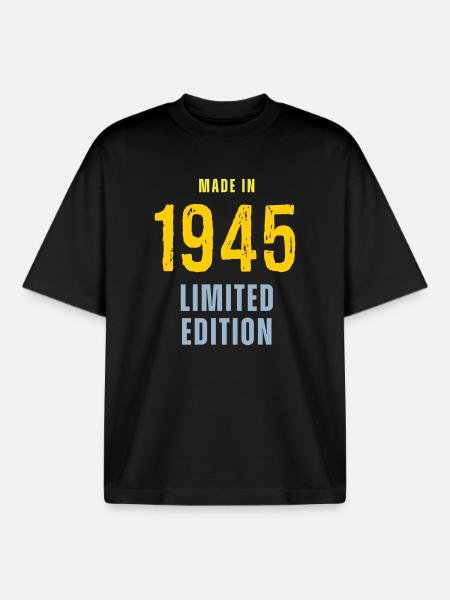 Fabriqué en 1945, édition limitée - T-shirt unisexe boxy épais biologique Stanley/Stella - noir