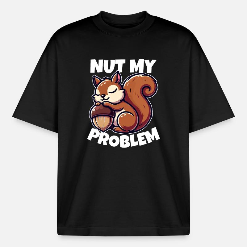 Nut My Problem - Witziges Eichhörnchen-Design - Boxy Heavyweight Unisex Organic T-Shirt von Stanley/Stella - Schwarz