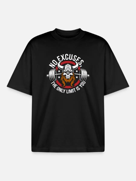 Viking Schedel Motiverende Gym Graphic - Unisex boxy heavyweight biologisch T-shirt Stanley/Stella - zwart