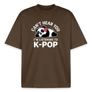 Cute Panda Listening to K-Pop - Boxy Heavyweight Unisex Organic T-Shirt by Stanley/Stella - mocha - Front - AI Model Male 185 light (185cm) & AI Model Female 172 dark (172cm)