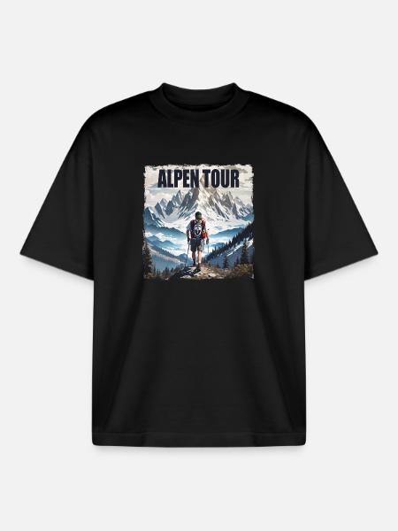 Alpen Tour - Boxy Heavyweight Unisex Organic T-Shirt von Stanley/Stella - Schwarz