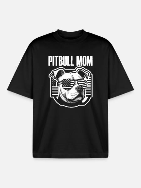 Pitbull Mom Patriotic Funny 4th of July - Boxy Heavyweight Unisex Organic T-Shirt by Stanley/Stella - black
