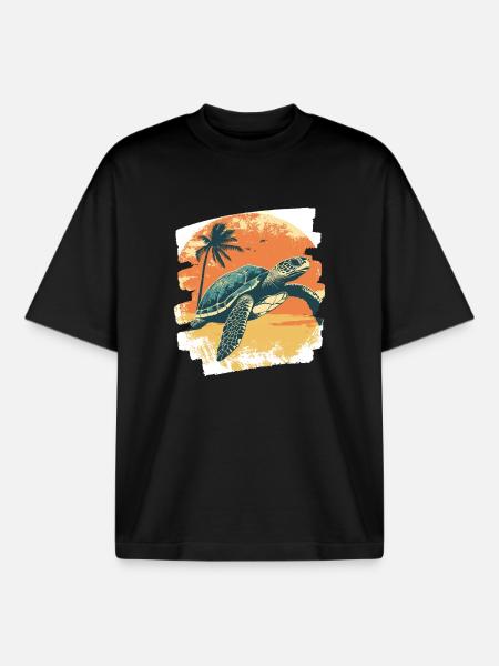 Sea Turtle Retro - Boxy Heavyweight Unisex Organic T-Shirt by Stanley/Stella - black