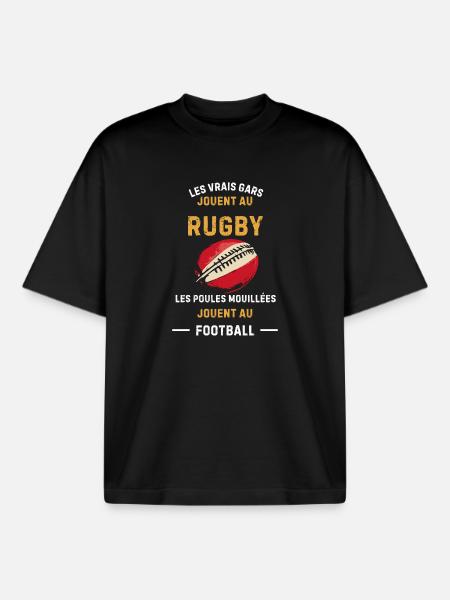 Vrais Gars Rugby Foot - T-shirt unisexe boxy épais biologique Stanley/Stella - noir