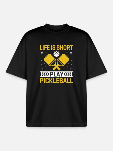 Life is Short, Play Pickleball - Boxy Heavyweight Unisex Organic T-Shirt by Stanley/Stella - black