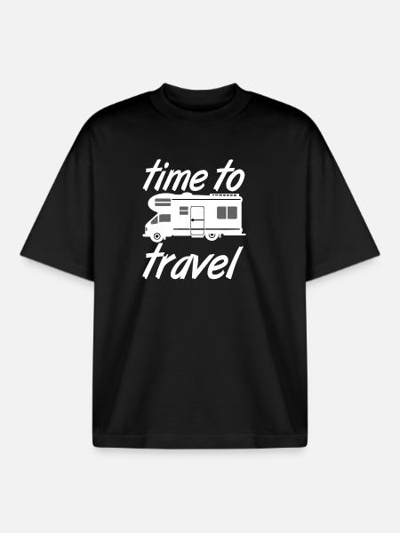 Motorhome,Camping,Fun Shirt,Time to travel (25) - Boxy Heavyweight Unisex Organic T-Shirt by Stanley/Stella - black