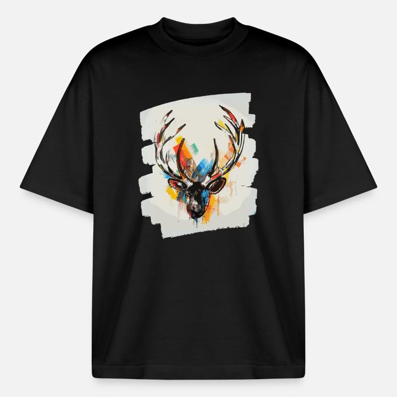 Deer with antlers - Heavyweight Boxy Unisex T-Shirt by Stanley/Stella - black