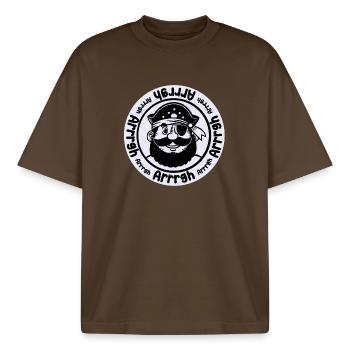 Lustiger Pirat mit Augenklappe - Boxy Heavyweight Unisex Organic T-Shirt von Stanley/Stella - Dunkelbraun - Vorne - AI Model Male 185 light (185cm) & AI Model Female 172 dark (172cm)