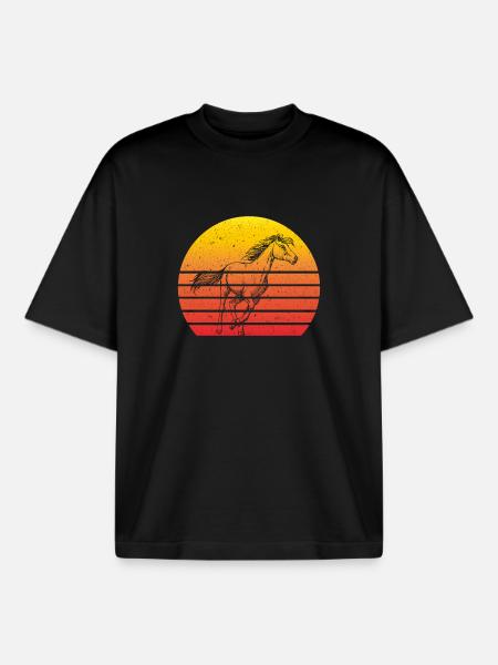 Horse Motif Retro Sunset - Boxy Heavyweight Unisex Organic T-Shirt by Stanley/Stella - black