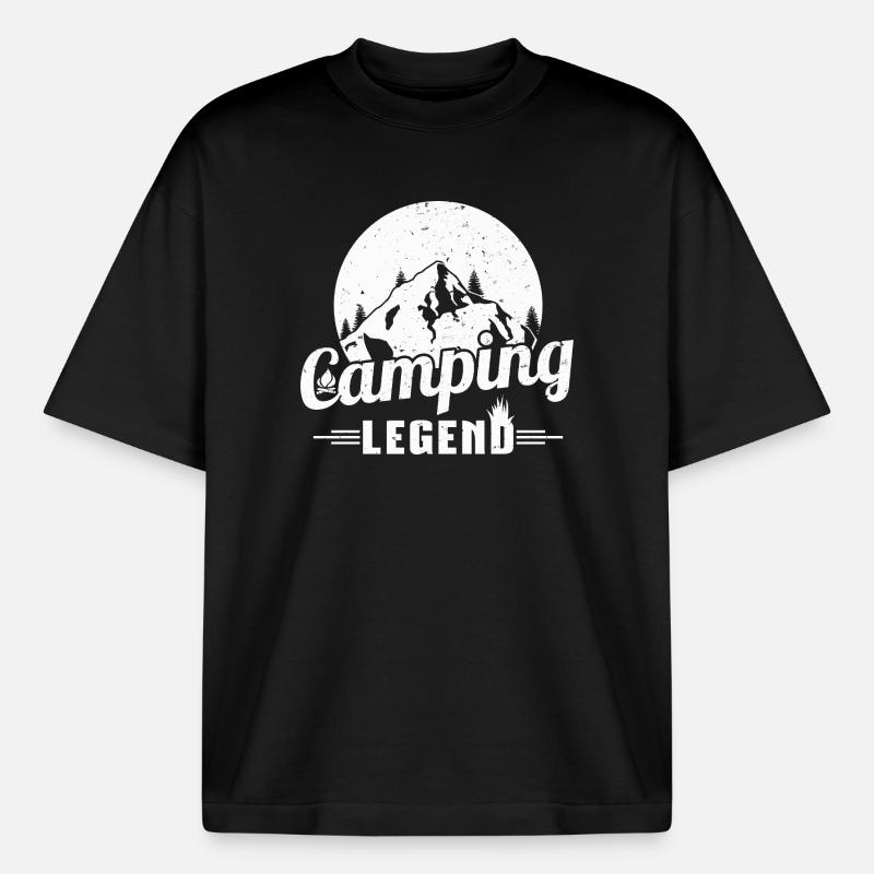 Mountain Camping Legend Design - Boxy Heavyweight Unisex Organic T-Shirt by Stanley/Stella - black