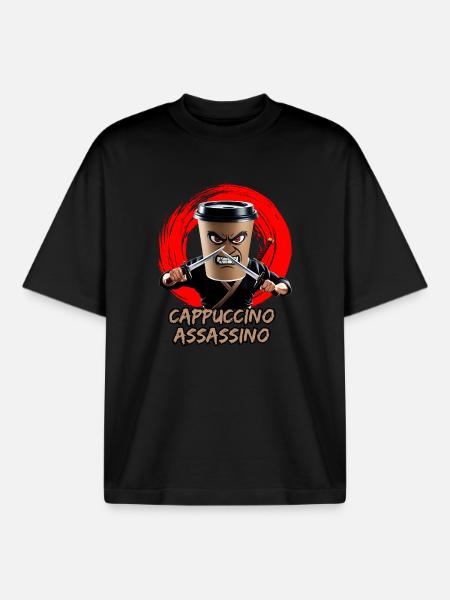 Cappuccino Assassino Kaffe Elsker Italiensk Brainrot - Stanley/Stella unisex boxy heavyweight T-shirt økologisk - sort