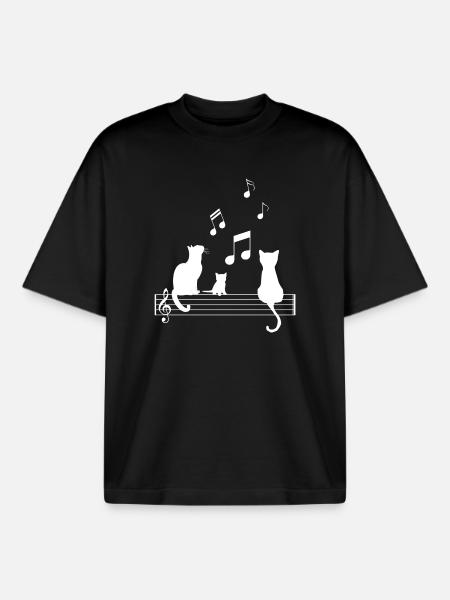 T Shirt Chat drôle Note Musique Partition - T-shirt unisexe boxy épais biologique Stanley/Stella - noir