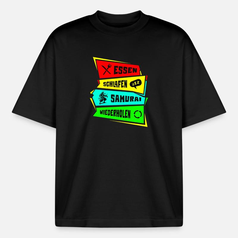 Samurai Eat Sleep Samurai Repeat - Boxy Heavyweight Unisex Organic T-Shirt by Stanley/Stella - black
