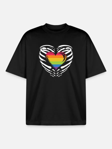 LGBTQ Pride Month - Rainbow Heart - Boxy Heavyweight Unisex Organic T-Shirt by Stanley/Stella - black