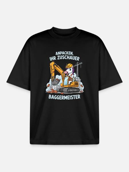 Einhorn Baggermeister - Boxy Heavyweight Unisex Organic T-Shirt von Stanley/Stella - Schwarz