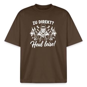 Direct announcement - Boxy Heavyweight Unisex Organic T-Shirt by Stanley/Stella - mocha - Front - AI Model Male 185 light (185cm) & AI Model Female 172 dark (172cm)