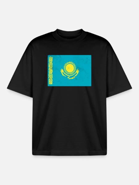 Flag of Kazakhstan - Boxy Heavyweight Unisex Organic T-Shirt by Stanley/Stella - black