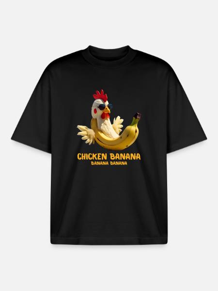 Sjov kyllingebanangave til Brainrot Meme-elskere - Stanley/Stella unisex boxy heavyweight T-shirt økologisk - sort
