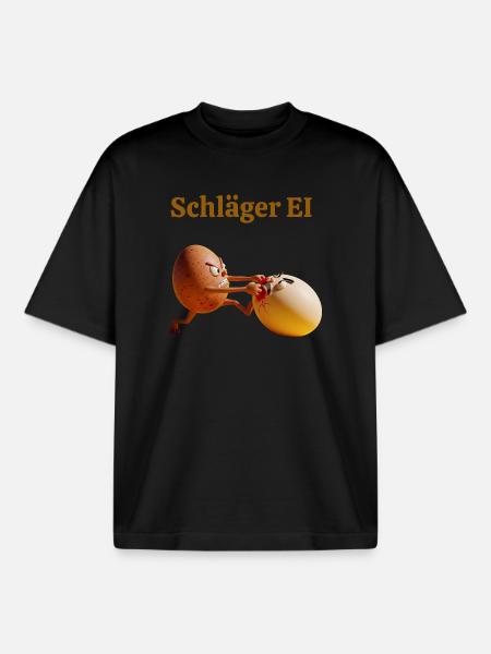 Racket Egg – Funny Egg Fight - Boxy Heavyweight Unisex Organic T-Shirt by Stanley/Stella - black