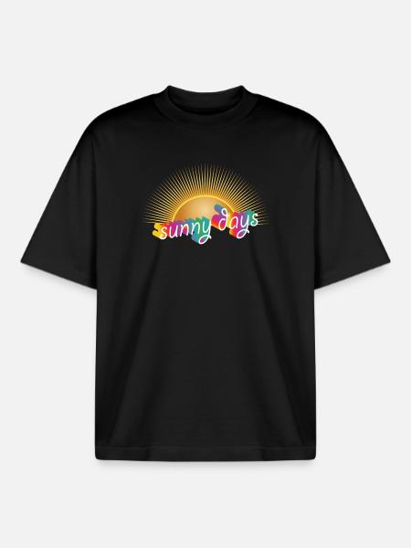 Sol med regnbuebogstaver – sommerligt design - Stanley/Stella unisex boxy heavyweight T-shirt økologisk - sort