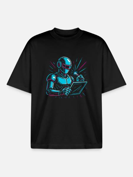 Roboter mit Laptop & Stift - Boxy Heavyweight Unisex Organic T-Shirt von Stanley/Stella - Schwarz