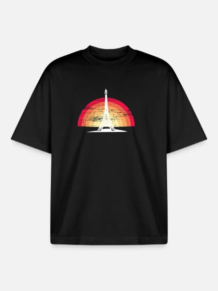 Sunset in Paris - with Eiffel Tower - Boxy Heavyweight Unisex Organic T-Shirt by Stanley/Stella - black