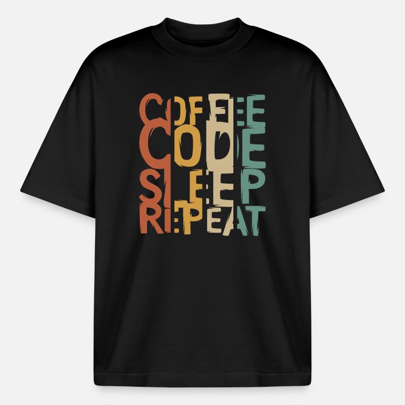 Coffee Code Sleep Repeat – Entwickler Design - Boxy Heavyweight Unisex Organic T-Shirt von Stanley/Stella - Schwarz
