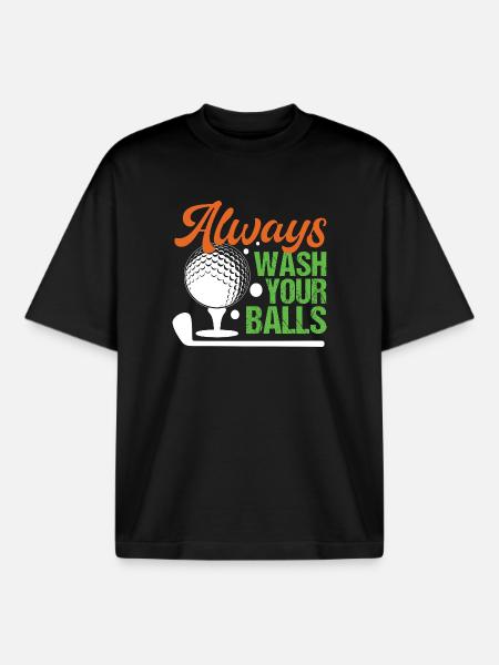 Golf - Always Wash Your Balls - Boxy Heavyweight Unisex Organic T-Shirt by Stanley/Stella - black