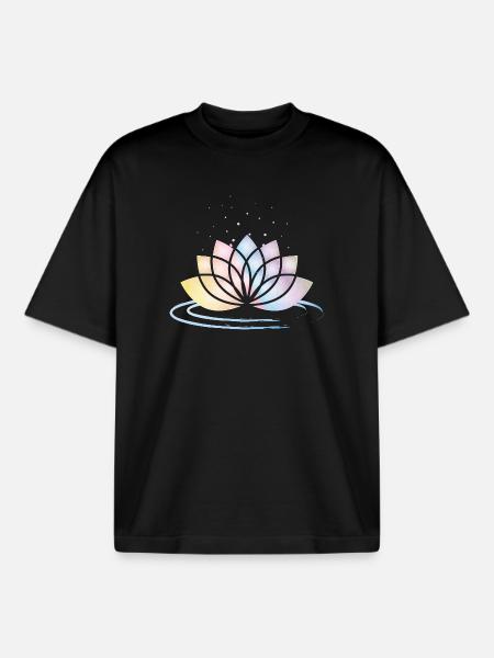 Stylized Pastel Flower Symbol with Water - Boxy Heavyweight Unisex Organic T-Shirt by Stanley/Stella - black