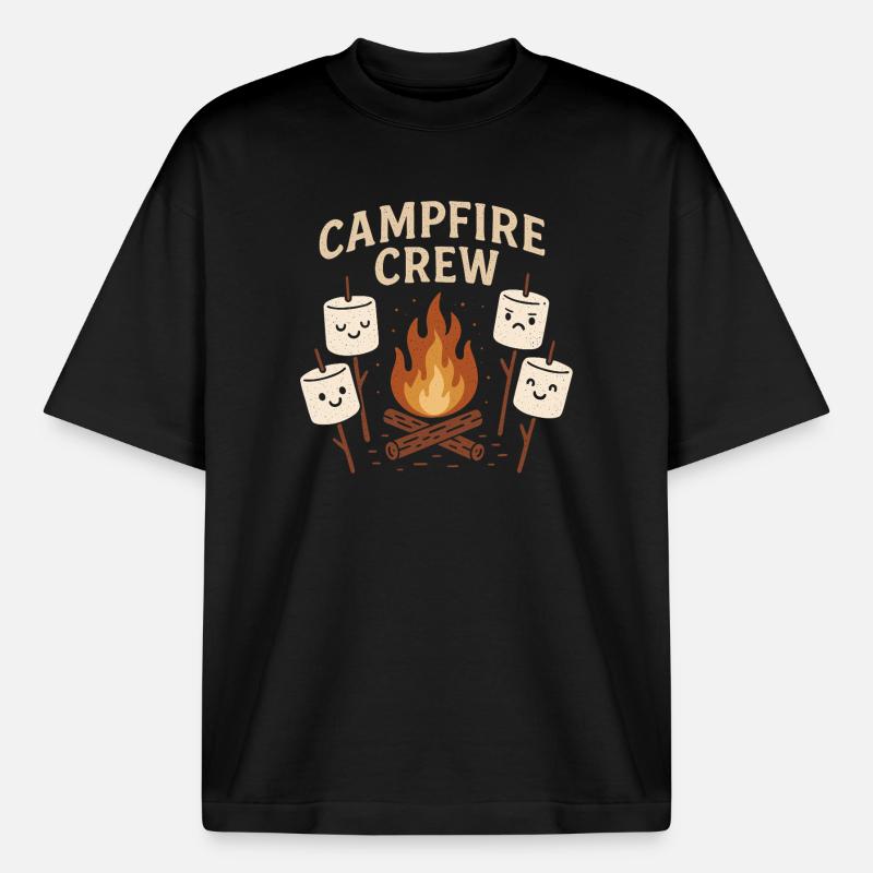 Campfire Crew - Marshmallow Campfire Group - Boxy Heavyweight Unisex Organic T-Shirt by Stanley/Stella - black
