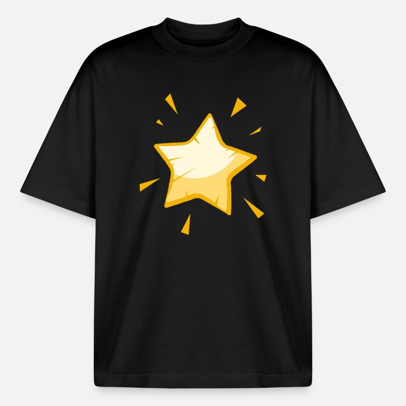 Étoile de dessin animé brillante - Conception dorée joyeuse - T-shirt unisexe boxy épais biologique Stanley/Stella - noir