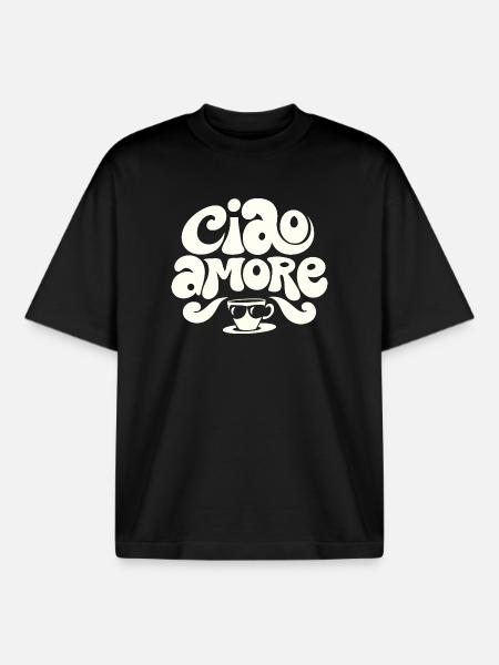 Ciao Amore Cappuccino - Boxy Heavyweight Unisex Organic T-Shirt by Stanley/Stella - black