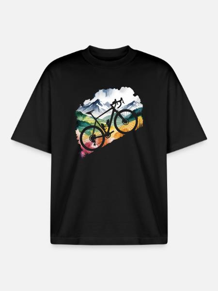 Mountain Biking Adventure Scene - Boxy Heavyweight Unisex Organic T-Shirt by Stanley/Stella - black