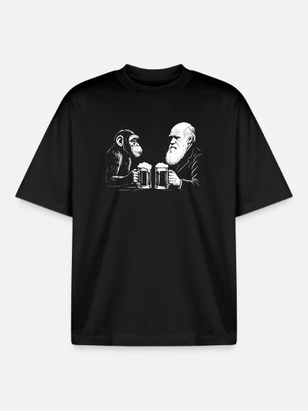 Charles Darwin trinkt Bier mit Affe - Boxy Heavyweight Unisex Organic T-Shirt von Stanley/Stella - Schwarz