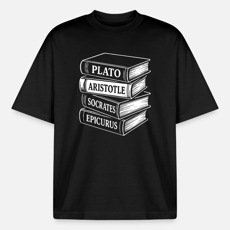 Classical Philosophers Book Stack Design - Boxy Heavyweight Unisex Organic T-Shirt by Stanley/Stella - black