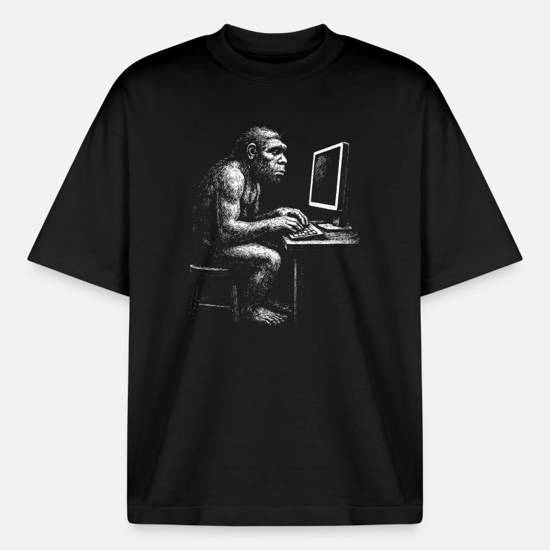 Digital Coder Homo Erectus Geschenk - Boxy Heavyweight Unisex Organic T-Shirt von Stanley/Stella - Schwarz